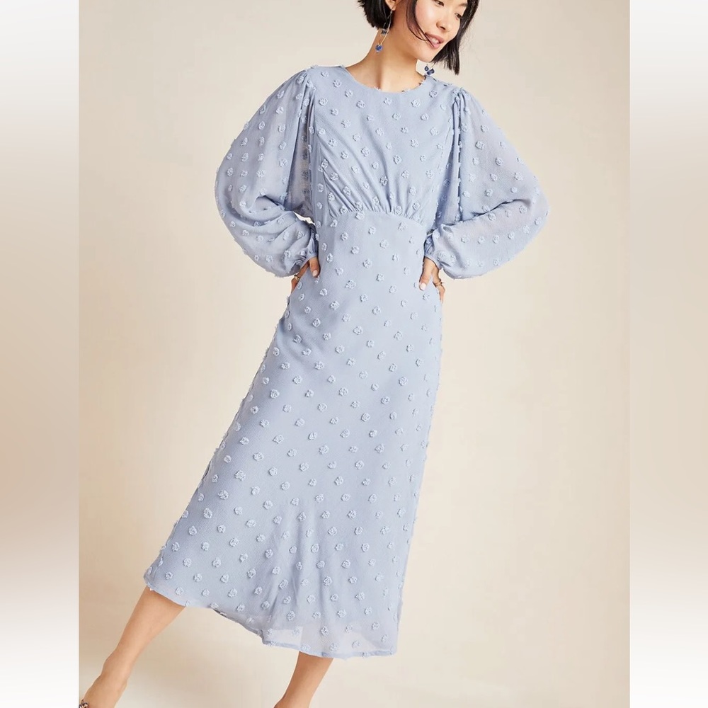 Anthropologie eri + Ali Michaela midi dress in light blue size 12 long sleeve